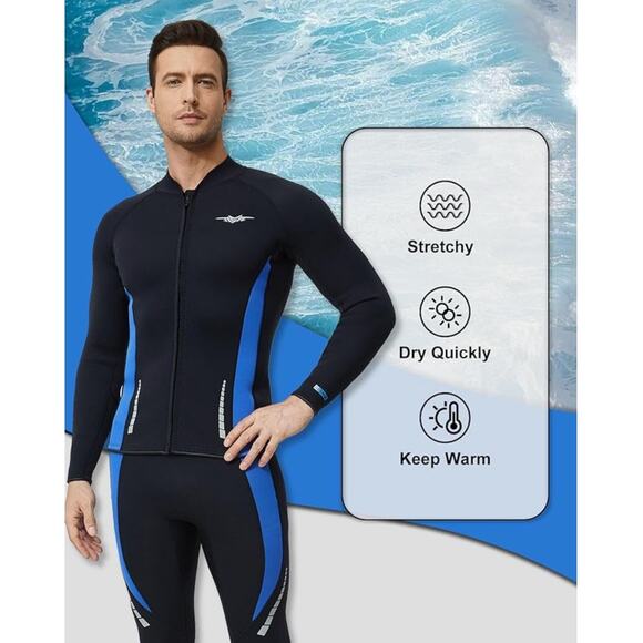 Seaskin Wetsuit Tops for Mens 3mm Front Zipper Brand New Size 2XL - Picture 2 of 5